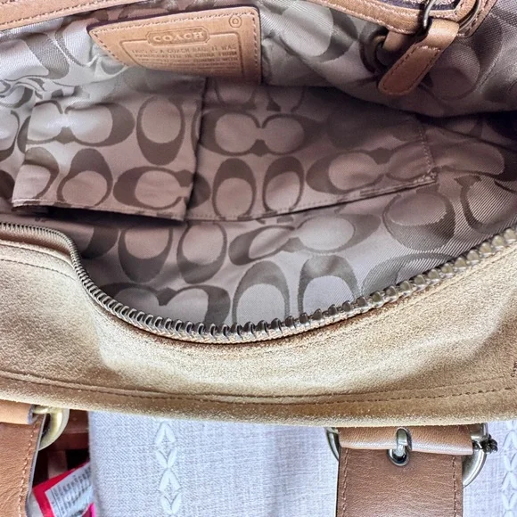 Coach Tan Suede & Leather Tote with Logo Hang Tag - Picture 5 of 9